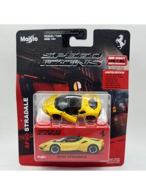 Maisto Speed Icons Ferrari SF90 Stradale DieCast Model Car Yellow 1:64 Scale